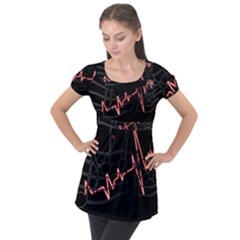 Music Wallpaper Heartbeat Melody Puff Sleeve Tunic Top