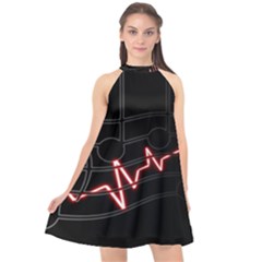 Music Wallpaper Heartbeat Melody Halter Neckline Chiffon Dress 