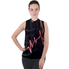 Music Wallpaper Heartbeat Melody Mock Neck Chiffon Sleeveless Top