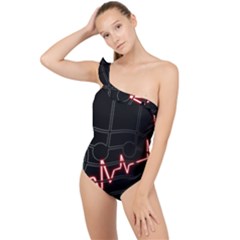 Music Wallpaper Heartbeat Melody Frilly One Shoulder Swimsuit