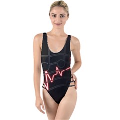 Music Wallpaper Heartbeat Melody High Leg Strappy Swimsuit