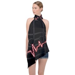 Music Wallpaper Heartbeat Melody Halter Asymmetric Satin Top