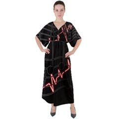 Music Wallpaper Heartbeat Melody V-neck Boho Style Maxi Dress