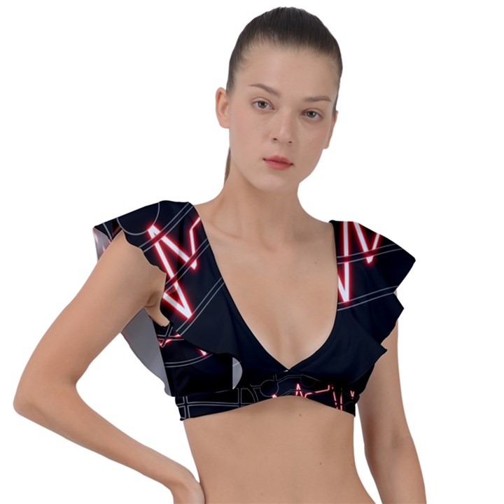 Music Wallpaper Heartbeat Melody Plunge Frill Sleeve Bikini Top