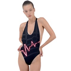 Music Wallpaper Heartbeat Melody Backless Halter One Piece Swimsuit