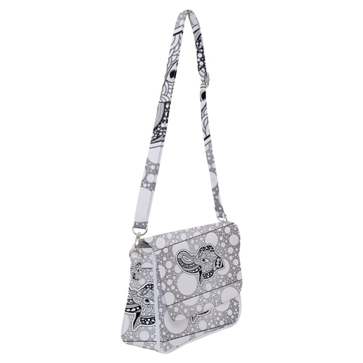 Elegant Mandala Elephant In Black And Wihte Shoulder Bag with Back Zipper