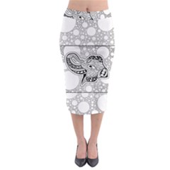 Elegant Mandala Elephant In Black And Wihte Midi Pencil Skirt by FantasyWorld7