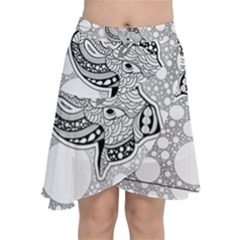 Elegant Mandala Elephant In Black And Wihte Chiffon Wrap Front Skirt by FantasyWorld7