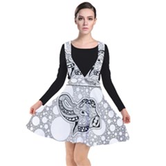 Elegant Mandala Elephant In Black And Wihte Plunge Pinafore Dress