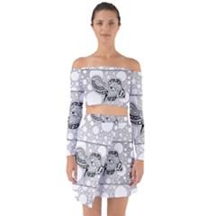 Elegant Mandala Elephant In Black And Wihte Off Shoulder Top With Skirt Set