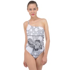 Elegant Mandala Elephant In Black And Wihte Classic One Shoulder Swimsuit by FantasyWorld7