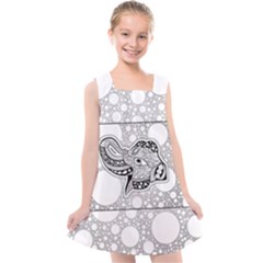 Elegant Mandala Elephant In Black And Wihte Kids  Cross Back Dress