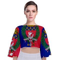 Flag Of Paris  Tie Back Butterfly Sleeve Chiffon Top