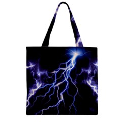 Blue Thunder Colorful Lightning Graphic Zipper Grocery Tote Bag by picsaspassion