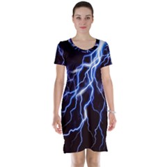 Blue Thunder Colorful Lightning Graphic Short Sleeve Nightdress by picsaspassion