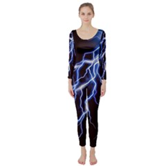 Blue Thunder Colorful Lightning Graphic Long Sleeve Catsuit by picsaspassion