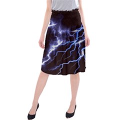 Blue Thunder Colorful Lightning Graphic Midi Beach Skirt by picsaspassion