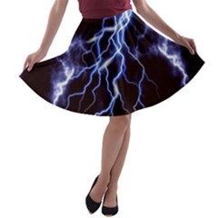 Blue Thunder Colorful Lightning Graphic A-line Skater Skirt by picsaspassion