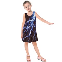 Blue Thunder Colorful Lightning Graphic Kids  Sleeveless Dress by picsaspassion