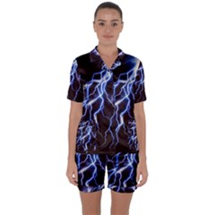 Blue Thunder Colorful Lightning Graphic Satin Short Sleeve Pyjamas Set by picsaspassion