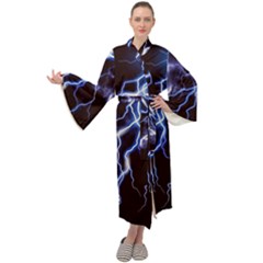 Blue Thunder Colorful Lightning Graphic Maxi Velour Kimono by picsaspassion