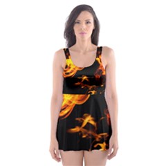 Can Walk On Fire, Black Background Skater Dress Swimsuit by picsaspassion
