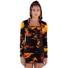 Can Walk On Fire, Black Background Long Sleeve Hooded T-shirt by picsaspassion