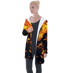 Can Walk On Fire, Black Background Longline Hooded Cardigan by picsaspassion