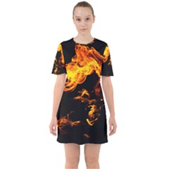 Can Walk On Fire, Black Background Sixties Short Sleeve Mini Dress by picsaspassion