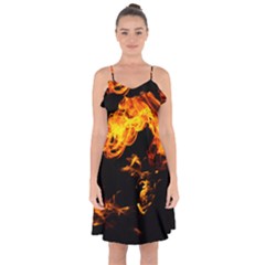 Can Walk On Fire, Black Background Ruffle Detail Chiffon Dress by picsaspassion