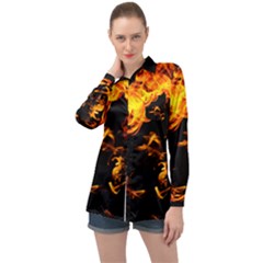 Can Walk On Fire, Black Background Long Sleeve Satin Shirt
