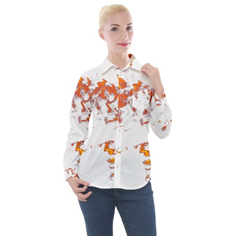 Can Walk On Fire, White Background Women s Long Sleeve Pocket Shirt by picsaspassion