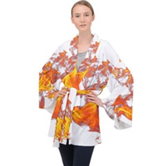 Can Walk On Volcano Fire, White Background Long Sleeve Velvet Kimono  by picsaspassion