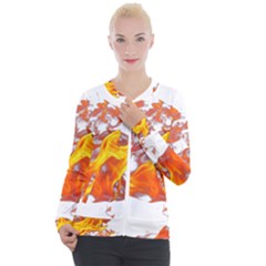 Can Walk On Volcano Fire, White Background Casual Zip Up Jacket by picsaspassion