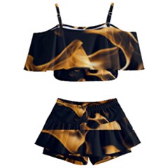 Can Walk On Volcano Fire, Black Background Kids  Off Shoulder Skirt Bikini