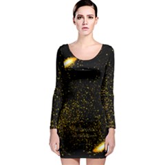 Cosmos Comet Dance, Digital Art Impression Long Sleeve Bodycon Dress by picsaspassion