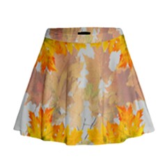 Autumn Maple Leaves, Floral Art Mini Flare Skirt by picsaspassion