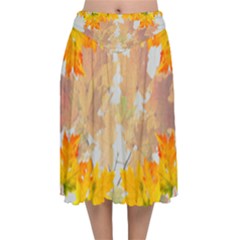 Autumn Maple Leaves, Floral Art Velvet Flared Midi Skirt by picsaspassion