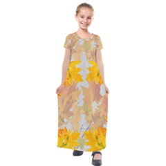 Autumn Maple Leaves, Floral Art Kids  Short Sleeve Maxi Dress by picsaspassion