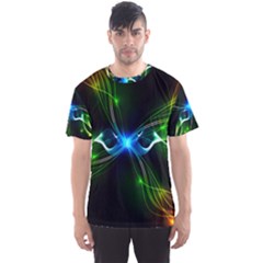 Colorful Neon Art Light Rays, Rainbow Colors Men s Sports Mesh Tee