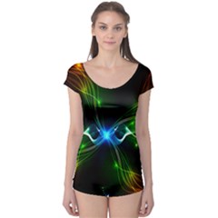 Colorful Neon Art Light Rays, Rainbow Colors Boyleg Leotard  by picsaspassion