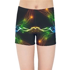 Colorful Neon Art Light Rays, Rainbow Colors Kids  Sports Shorts