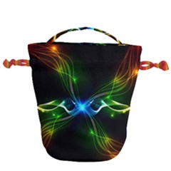 Colorful Neon Art Light Rays, Rainbow Colors Drawstring Bucket Bag by picsaspassion