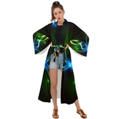 Colorful Neon Art Light Rays, Rainbow Colors Maxi Kimono