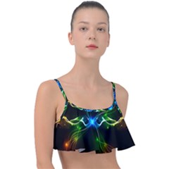 Colorful Neon Art Light Rays, Rainbow Colors Frill Bikini Top by picsaspassion