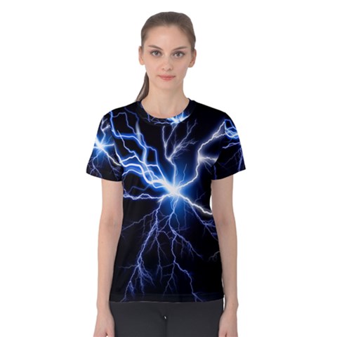 Blue Thunder Colorful Lightning Graphic Impression Women s Cotton Tee by picsaspassion