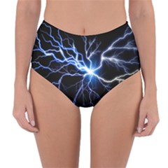 Blue Thunder Colorful Lightning Graphic Impression Reversible High-waist Bikini Bottoms