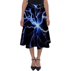 Blue Thunder Colorful Lightning Graphic Impression Perfect Length Midi Skirt by picsaspassion