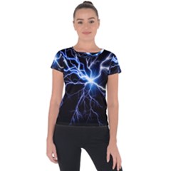Blue Thunder Colorful Lightning Graphic Impression Short Sleeve Sports Top  by picsaspassion