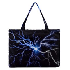 Blue Thunder Colorful Lightning Graphic Impression Zipper Medium Tote Bag by picsaspassion